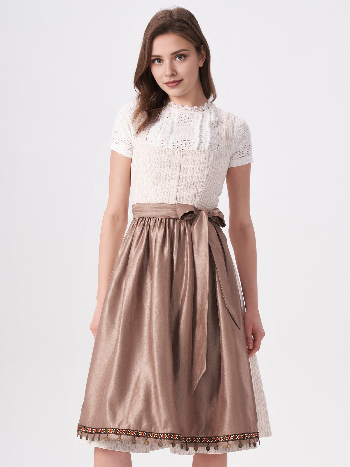 Modernes Samt-Dirndl in Beige