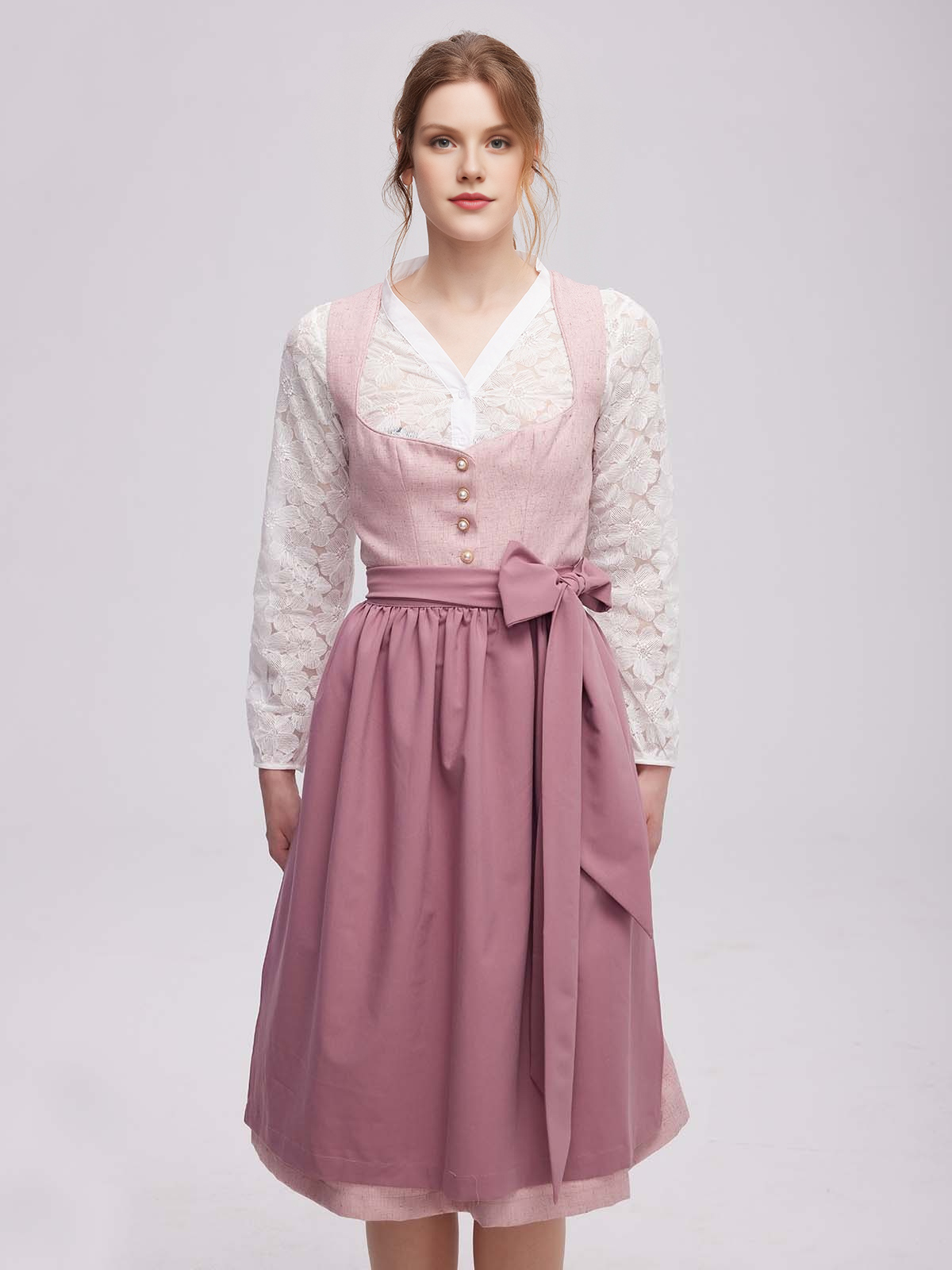 Dirndl in Braun mit rosa Bluse
